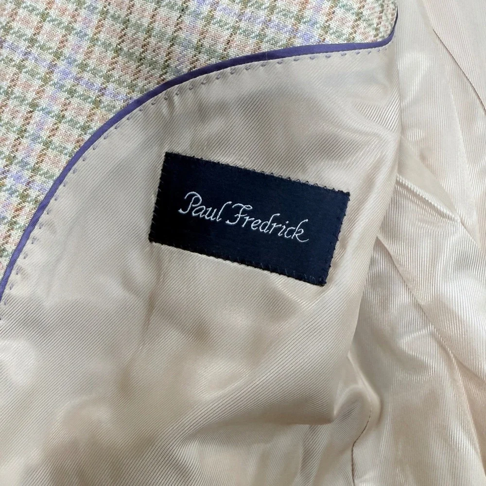 Paul Fredrick Lanificio di Pray Wool Silk Check Sport Coat Blazer 48R Multi